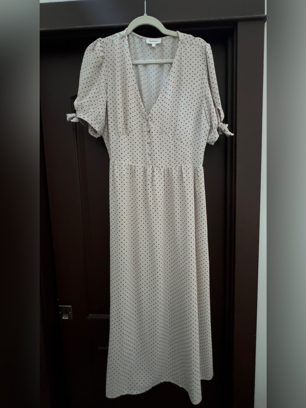 Women's Cream Polka Dot Short Sleeve Dress - Picture 2 of 3